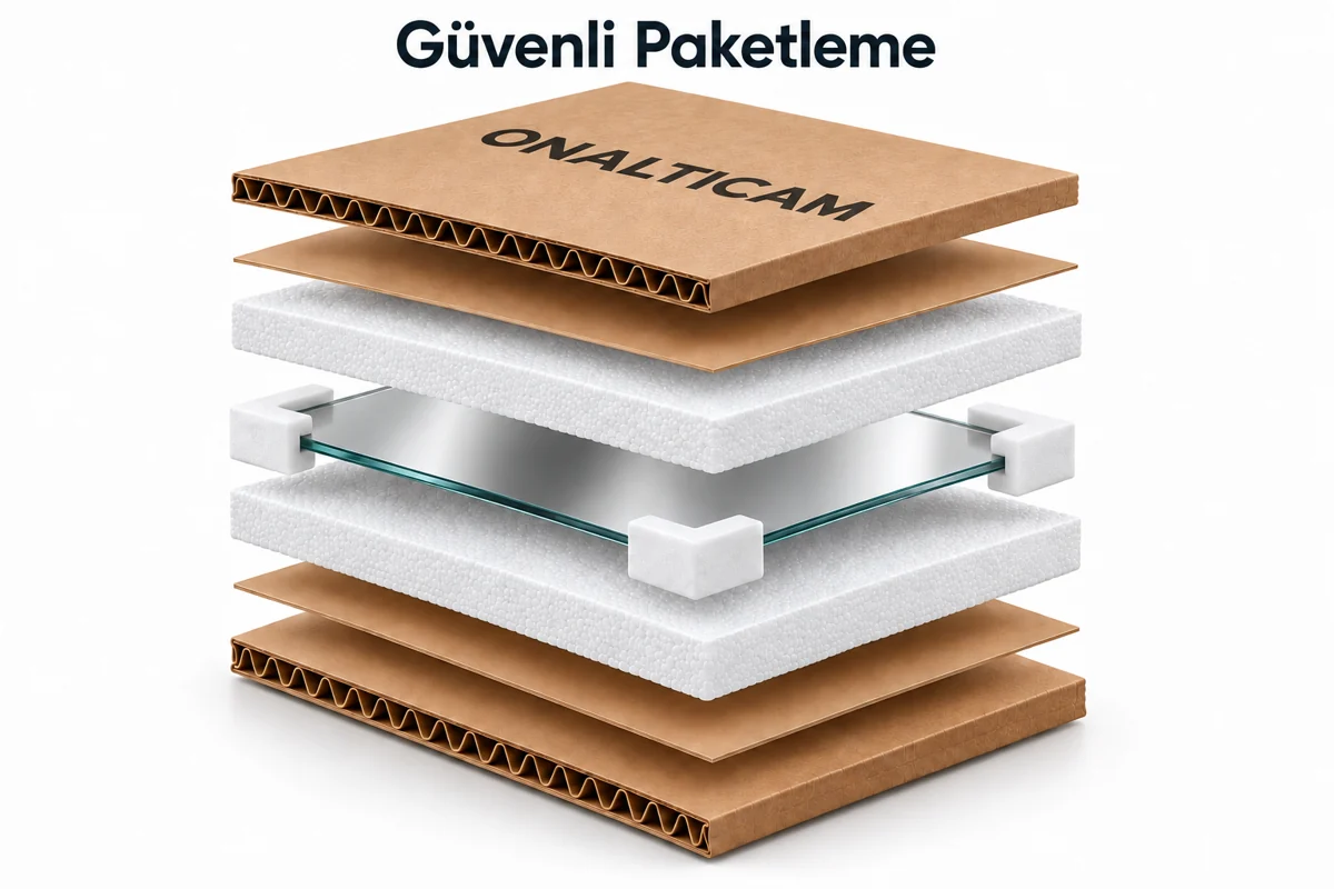 Köşe koruyuculu, strafor ve katmanlı kartonla güvenli ayna paketleme